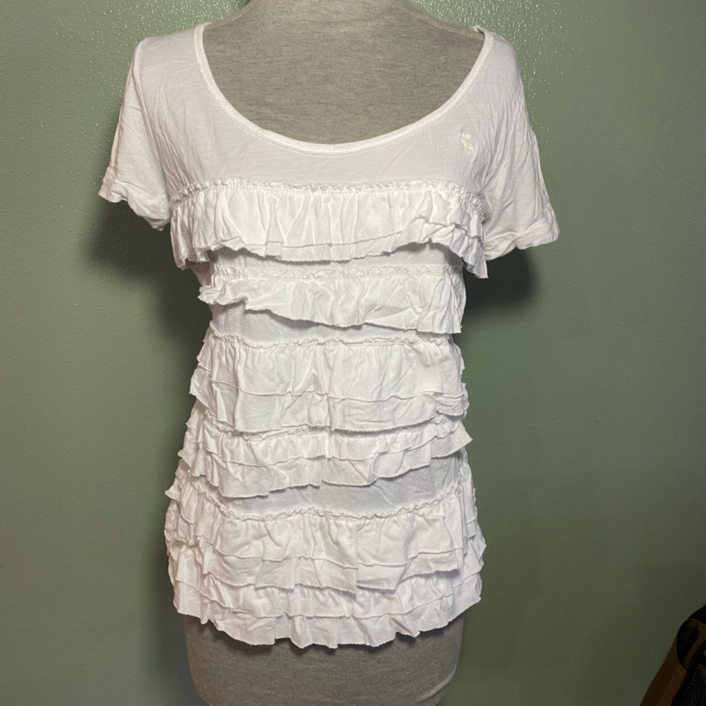 Y2K Abercrombie & Fitch White Layered Ruffle Tee